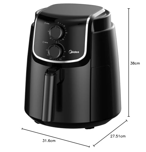 Midea MF-TN40D2 Airfryer XL, Heißluftfritteuse 4L,Dual Cyclone Technology, 90% Weniger Fett Heissluftfriteuse 1500W, 60min Timer, 200℃ Temperaturkontrolle, Automatischer Ausschaltfunktion,Schwarz