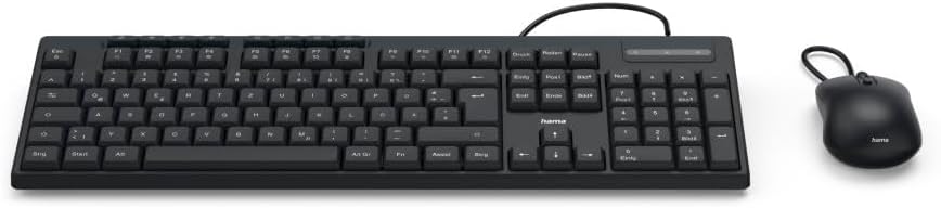 Hama Tastatur Maus Set CKM-200 (USB Tastatur, USB Maus, ergonomisches Tippgefühl, leise Tasten, Kabel abnehmbar, deutsches QWERTZ-Layout, Maus mit dpi Schalter, Multimedia Tasten) schwarz