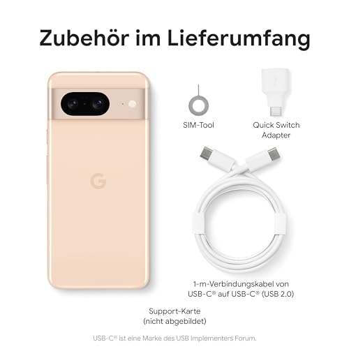 Google Pixel 8 – Android-Smartphone ohne SIM-Lock mit leistungsstarker Pixel-Kamera, 24 Stunden Akkulaufzeit und leistungsstarken Sicherheitsfunktionen – Rose, 256GB