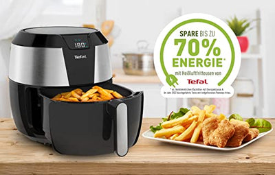 Tefal EY701D Heißluftfritteuse Easy Fry XXL | Air Fryer | 1850 Watt | 5,6 L für 8 Portionen | 8 automatische Programme | Digitales Display | energiesparend | gesunde Friteuse ohne Öl | Edelstahl