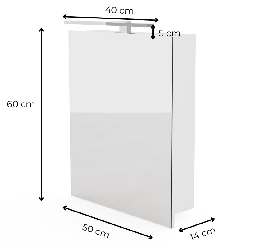 HAJDUK FURNITURE Spiegelschrank Bad mit Beleuchtung 4000 K IP44 50x60x14 cm Weiß Matt Soft-Close-Funktion - Hängeschrank Badezimmer - Badezimmerschrank Hängend LED Aufbauleuchte - Wandschrank