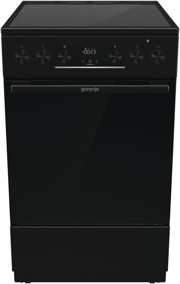 Gorenje GECS5C70BPA Elektro-Standherd mit Glaskeramik-Kochfeld /50cm/70 Liter/GentleClose/Schnellaufheizung/AirFry/ExtraSteam/Teleskopauszüge/AquaClean/schwarz