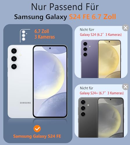 FNTCASE für Samsung Galaxy S24-FE Hülle: Dual Layer Schutzhülle Handyhülle Robuste Stoßfest mit Anti-Rutsch Textur Rückseite - Militärischer Schutz Langlebig Bumper Mobiltelefone - 6,65 Zoll (Schwarz)