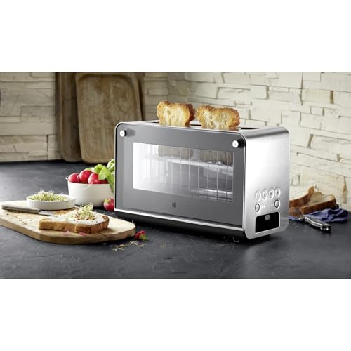 WMF Lono Toaster Glas mit Brötchenaufsatz, 2 Scheiben, XXL, motorisierte Toastaufnahme, Aufwärm-Funktion, 7 Bräunungsstufen, Toaster edelstahl matt