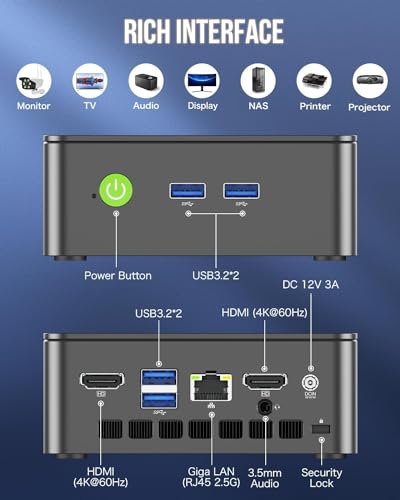 GMKtec G3 Plus Mini-PC, Intel Twin Lake N150 (aufgerüstet N100) 16 GB RAM 1TB M.2 22160 SSD, Mini-Desktop-Computer unterstützt Windows 11 Pro/Dual HDMI/WiFi6/BT5.2