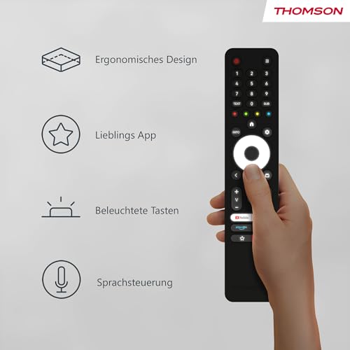 Thomson 55 Zoll (139 cm) QLED Fernseher Smart Android TV (WLAN, HDR, Triple Tuner DVB-C/S2/T2, Sprachsteuerung) – 55QA2S13-2023