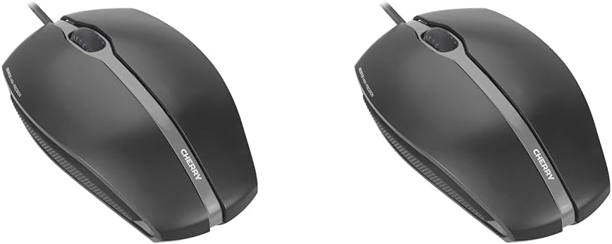 CHERRY GENTIX Corded Optical Mouse, kabelgebundene Maus mit 3 Tasten und hochauflösenden optischem 1000 DPI Sensor, geeignet für Rechts- und Linkshänder, gummierte Seiten, schwarz (Packung mit 2)