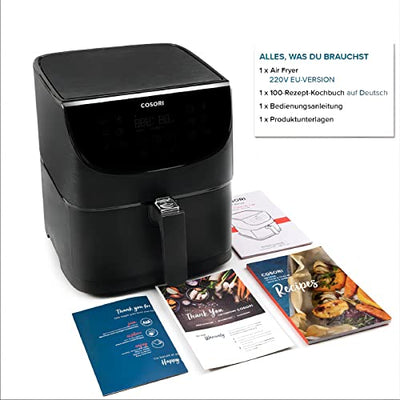 Friteuse à air chaud COSORI Airfryer, 11 en 1 Air Fryer XXL 5,5 L, Friteuse à air chaud avec rappel de secousse, 100 recettes, 55 pour cent d'économie d'énergie, paniers lavables au lave-vaisselle