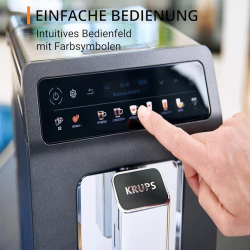 Krups Evidence One Kaffeevollautomat mit Milchschlauch, 12 Getränke, 2-Tassen-Funktion, Farbdisplay, Kaffeemaschine, TÜV-Siegel, Schwarz, EA895N10, Meteor Graphit