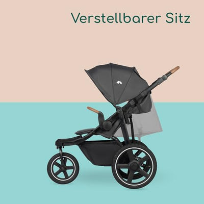 Bebeconfort Cloudy, All-Terrain-Baby Stroller, 0–4 Jahre (max. 22kg), verstellbar, schnell zusammenklappbar, 3 große Kinderwagen Luftreifen, verstellbarer Schieber, geräumiger Korb, Mineral Graphite