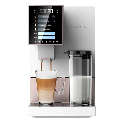 Cecotec Vollautomatische Kaffeemaschine Cremmaet Compactccino White Rose, 19 Bar, Milchbehälter, Thermoblock-System, 5 Mahlstufen, 150g Kaffeespeicher