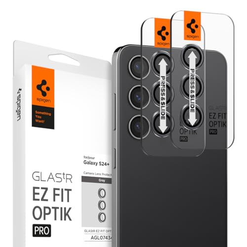 Spigen Glas.tR EZ Fit Optik Pro Kameraschutz kompatibel mit Samsung Galaxy S24 FE, S24 Plus, 2 Stück, Onyx Black, Individuelle Kameraprotektion, Anti-Kratzer, 9H Härte Folie