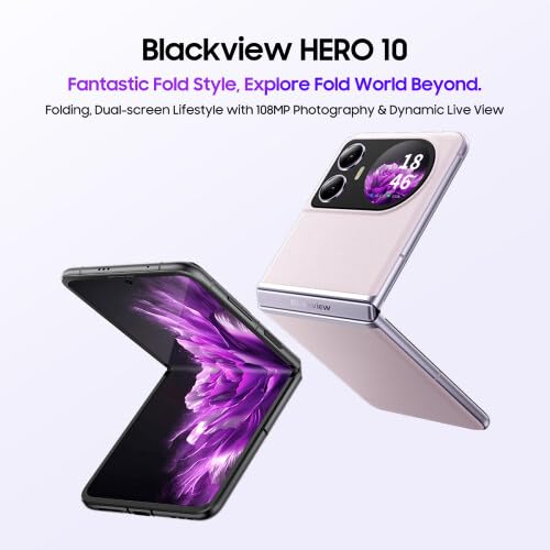 Blackview Hero 10 Smartphone Ohne Vertrag, 6,9-Zoll-2,5K Faltbares Design Dual-Bildschirm, 108MP Kamera, 36GB RAM+256GB ROM, 4000mAh 45W Schnellladung, Dual-SIM Android 13 Handy, GPS NFC Schwarz