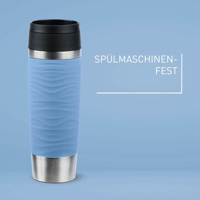 Emsa N20226 Travel Mug Wave Isolierbecher 0,5 Liter | neuer Komfort-Schraubverschluss | Edelstahl | 6h heiß und 12h kühl | 100% dicht | spülmaschinenfest | 360°-Trinköffnung | Pastellblau