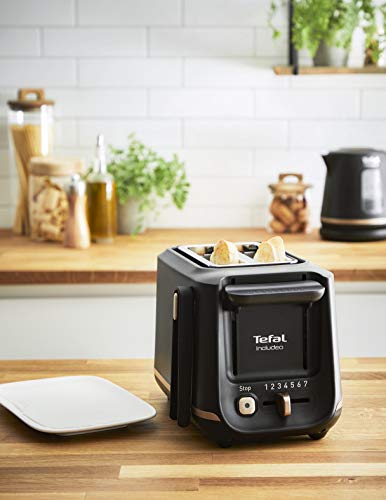 Tefal Toaster mit 2 Schlitzen, inkl. Magnetklammern, große Bedienelemente, 7 Bräunungsstufen, herausnehmbare Krümelschublade, Erhöhungsfunktion TT533811, Schwarz