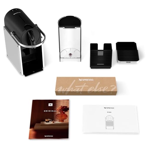 Nespresso De'Longhi Pixie EN127.S Kaffekapselmaschine, zwei Direktwahltasten, ECO-Modus, kompaktes Design, 19 Bar Drucksystem, 1260W, Silber/Schwarz