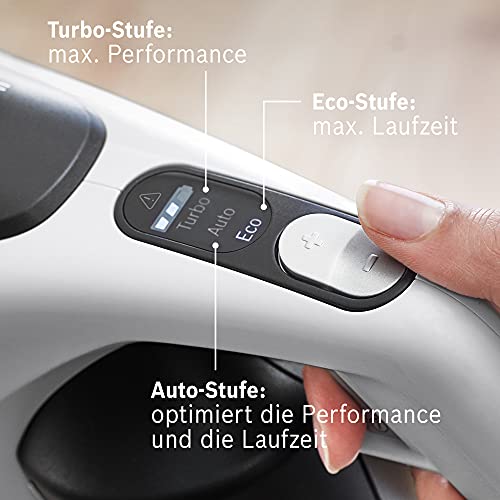 Bosch Akku-Staubsauger Unlimited Gen2 Serie 8 BKS8214W, beutellos, bis 45 Min Laufzeit, austauschbarer Akku, LED-Beleuchtung, automatische Anpassung an alle Bodenarten, XXL-Polsterdüse, weiß