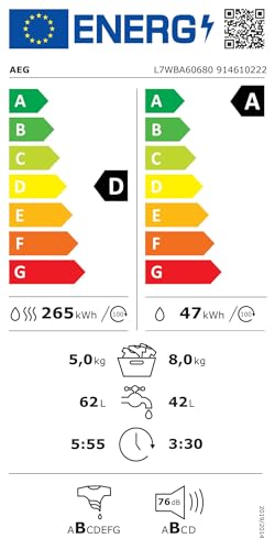 AEG L7WBA60680 Waschtrockner / DualSense - schonende Pflege / 8 kg Waschen / 5 kg Trocknen / D / energiesparend / Mengenautomatik / Nachlegefunktion / ProSteam - Auffrischfunktion / 1600 U/min