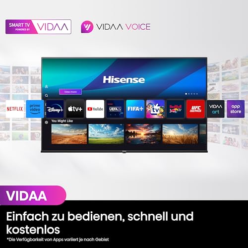 Hisense 58E7NQ 146 cm (58 Zoll) Fernseher, 4K UHD, QLED, HDR10, HDR10+ decoding, HLG, Dolby Vision Atmos, 60Hz Panel, Smooth Motion, Bluetooth, Alexa Built-in, VIDAA Voice, Schwarz [2024]