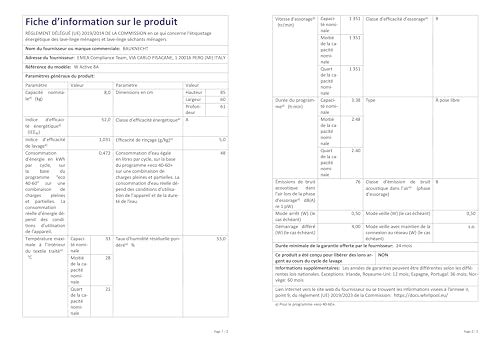 Bauknecht W Active 8A Waschmaschine Frontlader/ 8kg/ kraftvolle Fleckentfernung/ Dampf Programme/ Steam Hygiene Option/ Energieeffizienzklasse A/ Stopp&Add Funktion/ ProSilent-Motor [Energieklasse A]