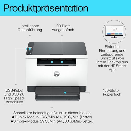 HP LaserJet MFP M234d Multifunktions-Laserdrucker Schwarzweiß, Drucken, Kopieren, Scannen, Automat.beidseitiger Druck, USB, HP Smart App, Intelligente Benutzeroberfläche