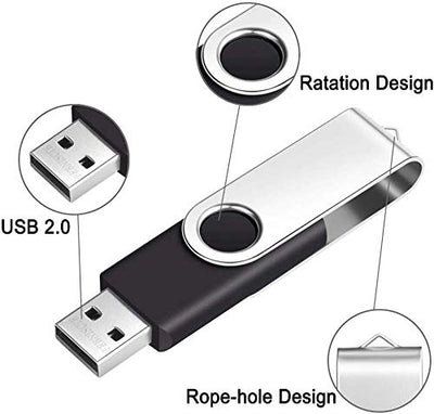 2GB USB Stick 10 Stück Speichersticks - Einklappbarer USB 2.0 Memory Sticks 2 GB USB Flash Laufwerk Datenspeicher - FEBNISCTE Pendrive Schwarz Flash Drive für Freunde mit 10er Pack Bunt Bändchen