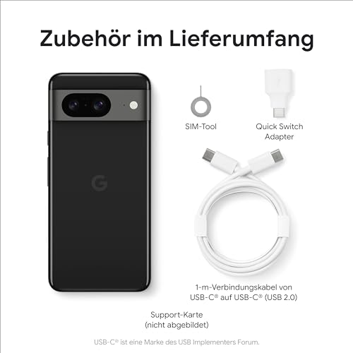 Google Pixel 8 – Android-Smartphone ohne SIM-Lock mit leistungsstarker Pixel-Kamera, 24 Stunden Akkulaufzeit und leistungsstarken Sicherheitsfunktionen – Obsidian, 128GB