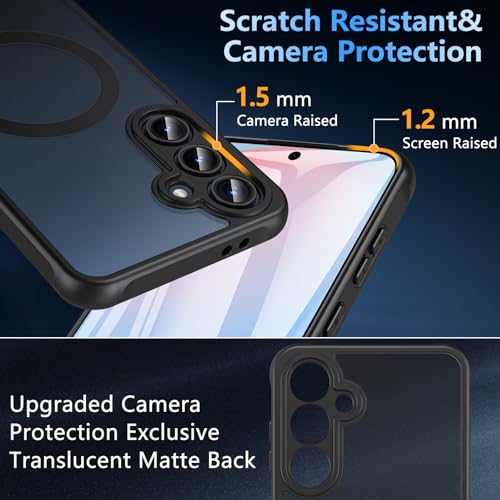 Magnetisch Für Samsung Galaxy S24 FE Hülle mit Panzerglas Glas,Militärschutz Handyhülle für S24 FE mit MagSafe Matt Transluzente Robust Schutzfolie Schutzhülle Case Cover für Samsung S24 FE(Schwarz)