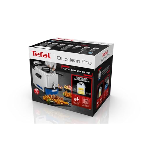 Tefal FR8040 Oleoclean Pro Inox & Design Fritteuse | 2300W | Kapazität 1,2 Kg | Herausnehmbarer Ölbehälter | Automatische Öl/Fett Filterung | Timer | Thermostat | 3.5 L | Schwarz/Edelstahl