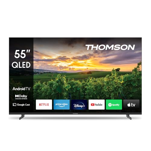 Thomson 55 Zoll (139 cm) QLED Fernseher Smart Android TV (WLAN, HDR, Triple Tuner DVB-C/S2/T2, Sprachsteuerung) – 55QA2S13-2023