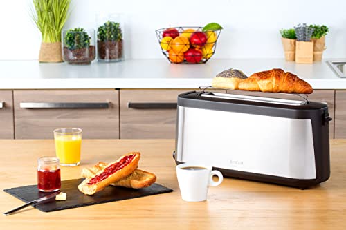 Tefal Element Langschlitz-Toaster TL4308 | 7 Bräunungsstufen | 1000 Watt | Integrierter Brötchenaufsatz | Elegantes Design | Schwarz/ Edelstahl