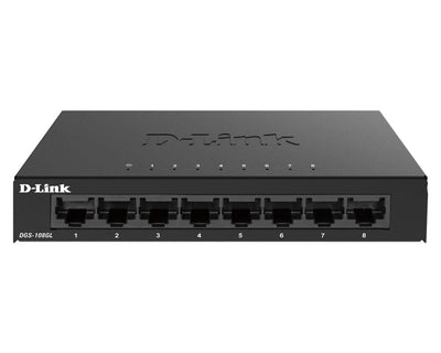 D-Link DGS-108GL 8-Port Unmanaged Gigabit Switch (ohne Lüfter, Low Profile Metallgehäuse, Desktop, Plug-and-Play, QoS, 802.3az EEE), Black