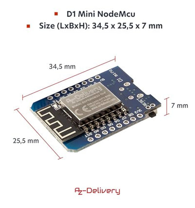 AZDelivery D1 Mini NodeMcu mit ESP8266-12F WLAN Module CH340G Lua kompatibel mit Arduino inklusive E-Book!