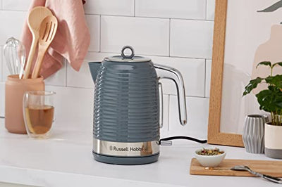 Russell Hobbs Wasserkocher [1,7l, 2400W] Inspire Grau mit hochwertiger Hochglanz-Struktur (Schnellkochfunktion, herausnehmbarer Kalkfilter, Wasserstandsanzeige, abnehmbarer Deckel) Teekocher 24363-70