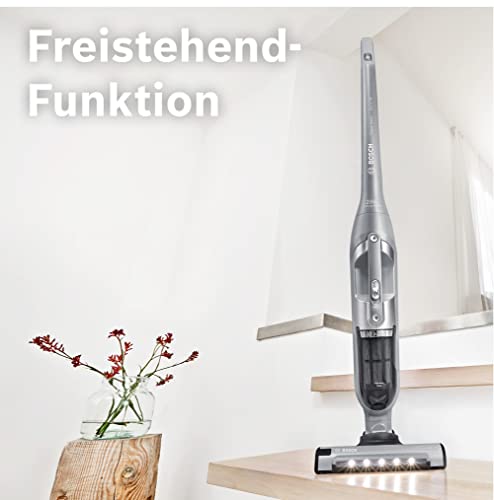 Bosch Hausgeräte Akku-Staubsauger Flexxo 2 in 1 Serie 4 BBH3K2801, kabelloser Handstaubsauger, beutellos, hohe Saugleistung, Lange Laufzeit, Düse mit LED Beleuchtung, alle Bodenarten, Silber