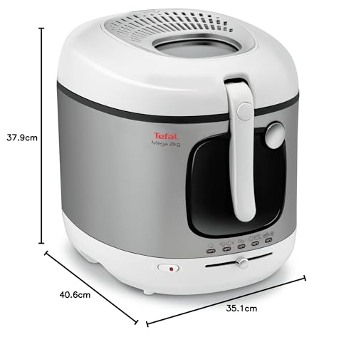 Tefal FR4800 Mega 2 kg Elektrische Fritteuse | 3,3 L Öl-Kapazität | Anti-Geruchs-Filter | spülmaschinenfeste Teile | Sichtfenster | einstellbares Thermostat | Weiß/Edelstahl