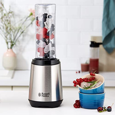 Russell Hobbs Mixer - Standmixer & Smoothie Maker to go [23.500 U/min Power-Motor] inkl. 2x Mixbehälter 600ml (BPA-frei, spülmaschinen- & bruchfest inkl. Deckel) Zerkleinerer, Edelstahl, 23470-56