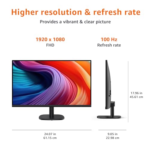 Amazon Basics Écran 27 pouces (68,6 cm), FHD 1080p, max. 100 Hz, compatible VESA, haut-parleurs intégrés, noir