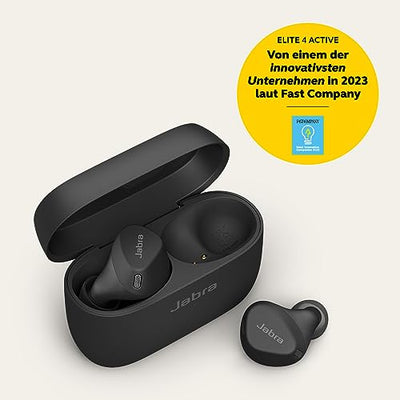 Jabra Elite 4 Active In Ear Bluetooth Earbuds - True Wireless Kopfhörer mit sicherem Sitz, 4 eingebauten Mikrofonen, aktiver Geräuschunterdrückung und anpassbarer HearThrough Funktion - Schwarz