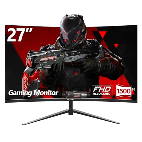 CRUA Gaming Monitor Curved Monitor - 27 Zoll FHD Curved Computer Monitor, Krümmung 1800R, VA-Panel, 180Hz,VGA Gaming Monitor, Augenpflege, Neigungsverstellung, HDMI, Schwarz