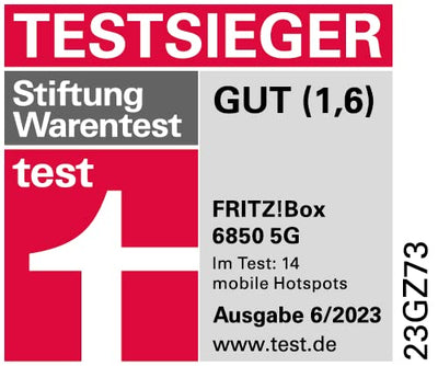 AVM FRITZ!Box 6850 5G (Mobilfunk-Internet bis zu 1.300 MBit/s, WLAN AC+N bis 866 MBit/s (5 GHz) & 400 MBit/s (2,4 GHz), 4 x Gigabit-LAN, DECT-Basis, USB 3.0, geeignet für Deutschland)