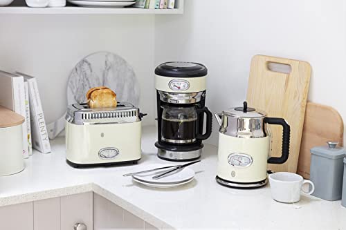 Russell Hobbs Toaster [für 2 Scheiben] Retro Edelstahl Creme (Countdown-Anzeige im Retrodesign, inkl. Brötchenaufsatz, 6 Bräunungsstufen + Auftau- & Aufwärmfunktion, 1300W) Vintage 21682-56