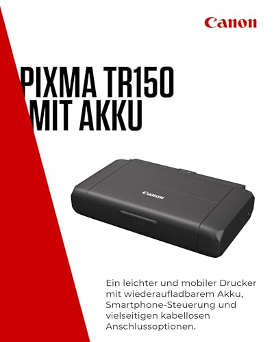 Canon PIXMA TR150 mobiler Drucker mit Akku (WLAN, Cloud, AirPrint, 4.800 dpi x 1.200 dpi, Highspeed USB Typ C, OLED-Display, Tintenstrahldrucker), schwarz