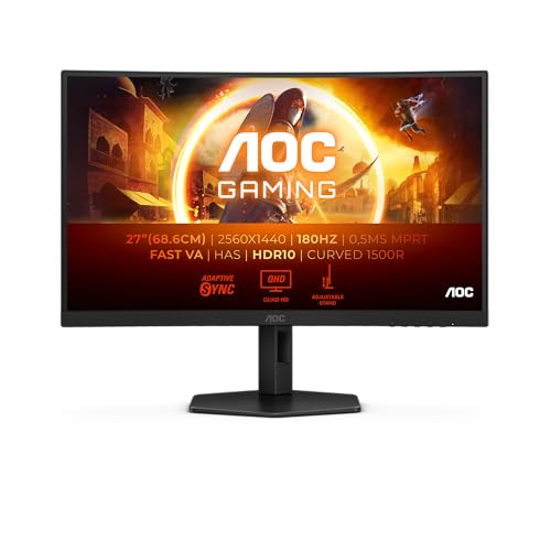 AOC Gaming CQ27G4X - 27 Zoll QHD Curved Monitor, 180 Hz, 0.5 ms, FreeSync Prem., HDR10 (2560x1440, DisplayPort, 2X HDMI) schwarz/grau