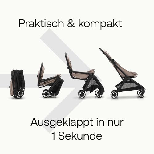 Bugaboo Butterfly ultrakompakter Reise-Kinderwagen, klein & leicht, einhändig faltbar und einfach zu lenken, ergonomischer City-Kinderwagen für Babys ab 6 Monaten, mit viel Stauraum, Desert Taupe