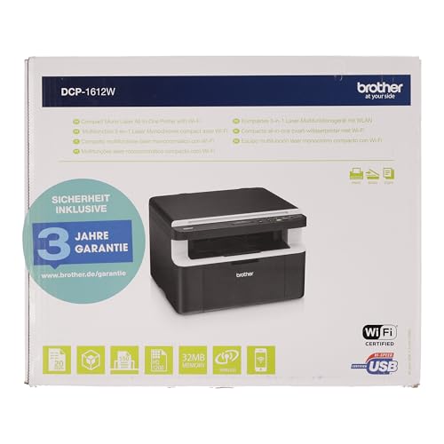 Brother DCP-1612W, Monochrom , Kompaktes 3-in-1 Multifunktionsgerät (Laserdrucker, digitaler Kopierer, Farbscanner, 2.400 x 600 dpi, USB 2.0, WLAN) dunkelgrau