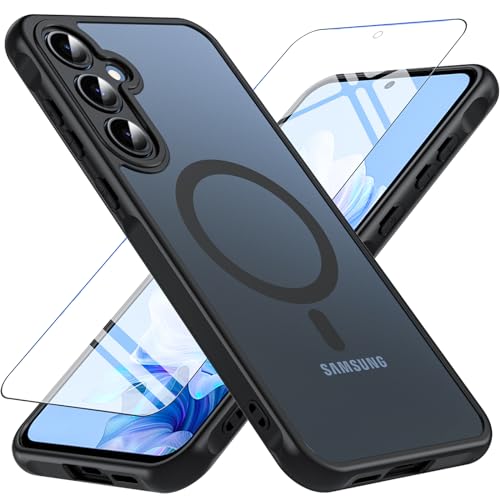 BESINPO Magnetisch Für Samsung Galaxy A55 5G Hülle mit Panzerglas Glas, Militärschutz Handyhülle A55 5G Stoßfest Robust Dünn Schutzfolie Schutzhülle Case Cover für Samsung A55(Schwarz)