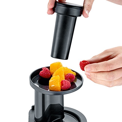 SEVERIN Slow Juicer – Entsafter für Saft, Sorbet, Eis, Marmelade uvm., elektrische Saftpresse aus Edelstahl, einfache Reinigung dank Easy-Clean Konzept, 1L Auffangbehälter, 150 Watt, ES 3571