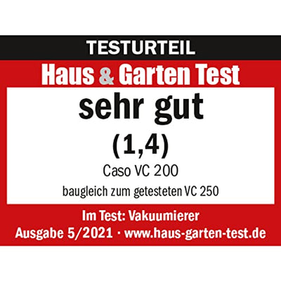 CASO VC200 Vakuumierer - Vakuumiergerät, Lebensmittel bleiben bis zu 8x länger frisch, doppelte Schweißnaht, inkl. Folienbox und Cutter, inkl. 2 Profi-Folienrollen & Schlauch für Vakuumbehälter