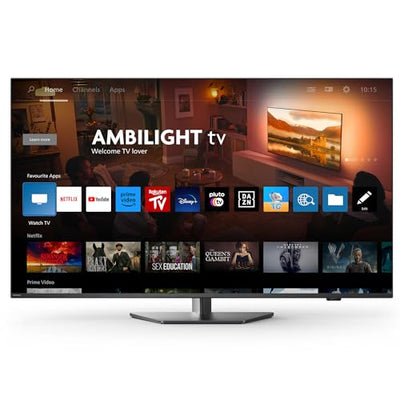 Philips Ambilight 50PUS8909 4K LED Smart TV - 50-Zoll Display mit Pixel-präziser Ultra HD Titan OS Plattform und Dolby Atmos-Klang. Funktioniert mit Alexa und Google Sprachassistent – Anthrazitgrau